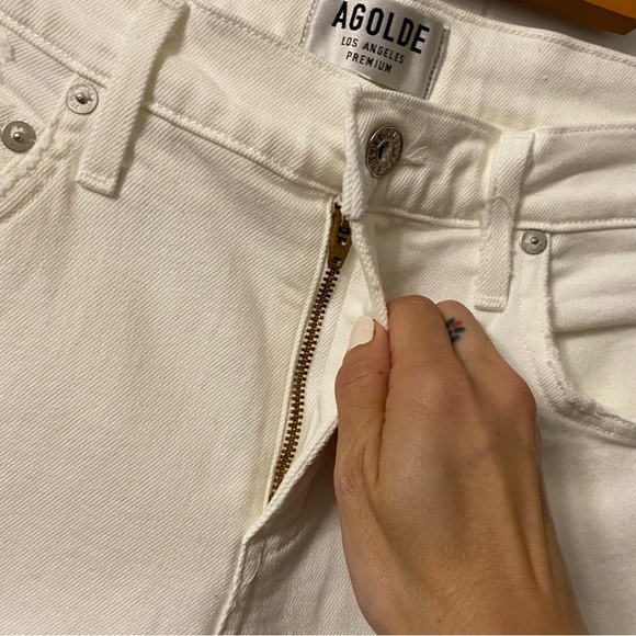 AGOLDE Isabel Slim Boyfriend Distressed Ankle Jeans White 45231 A015-1012 holes - Picture 4 of 11